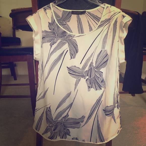 The Limited Tops - The Limited off-white & navy blouse